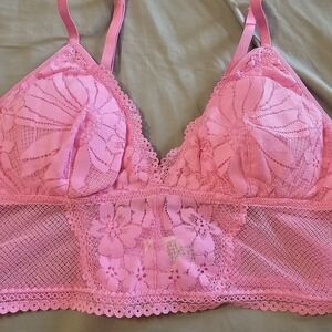 Aerie Real Good Small Bright Pink Floral Lace Padded Wireless Bralette